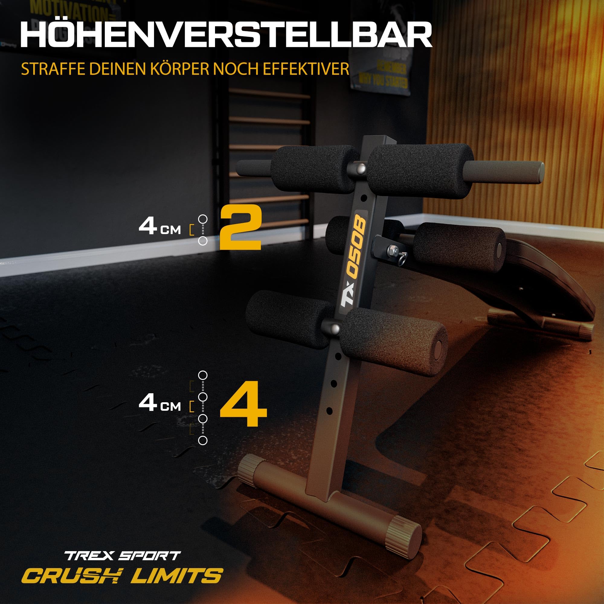 TREX SPORT Sit Up Bank klappbar Hantelbank TX-050B | Trainingsbank Schrägbank mit Beinstrecker, Griffen | Bauchtrainer & Rückentrainer für zuhause