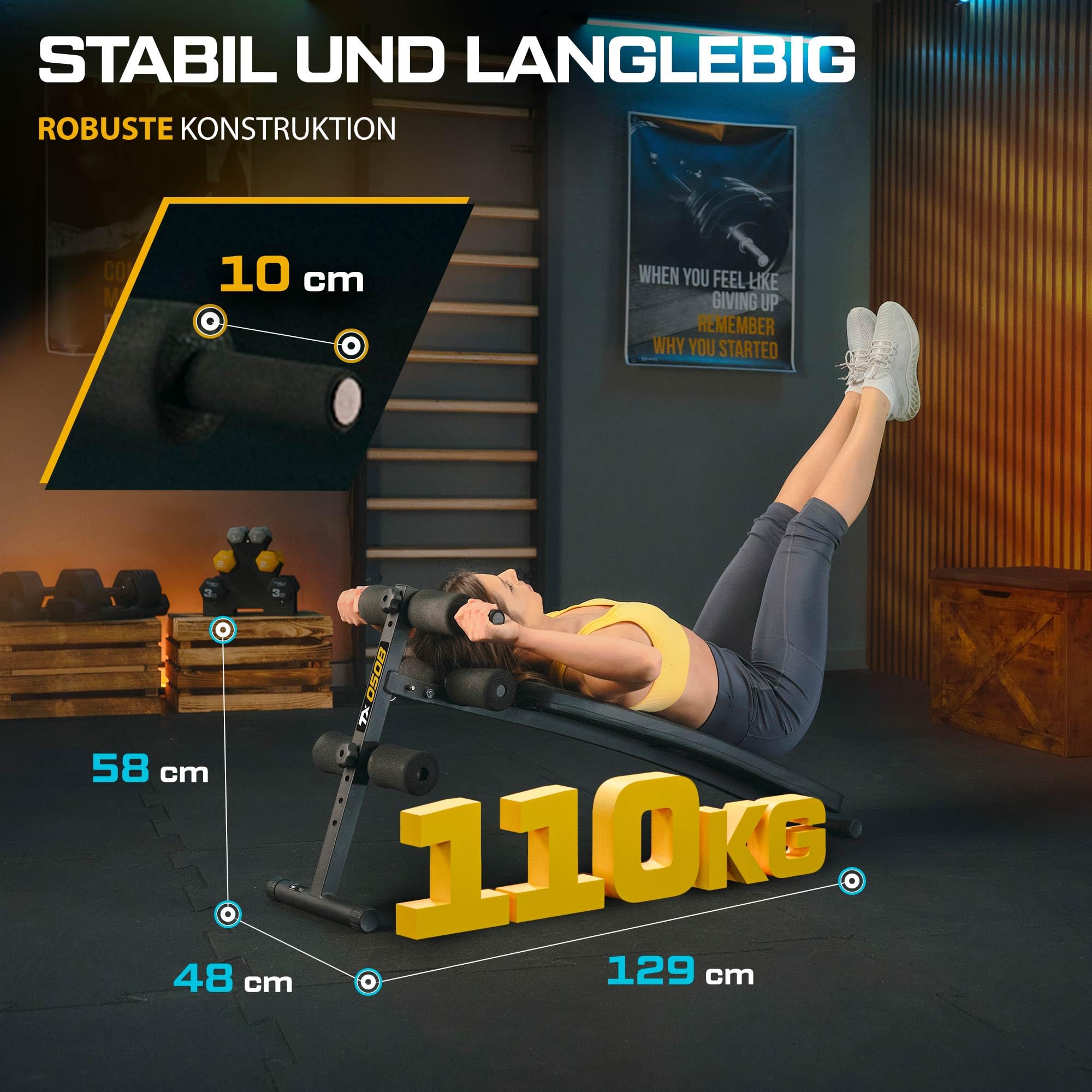 TREX SPORT Sit Up Bank klappbar Hantelbank TX-050B | Trainingsbank Schrägbank mit Beinstrecker, Griffen | Bauchtrainer & Rückentrainer für zuhause